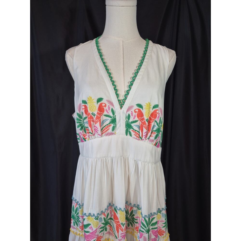 Boden Serena Green Pink Floral Tierd Cotton Maxi Dress US 12 - Picture 3 of 11